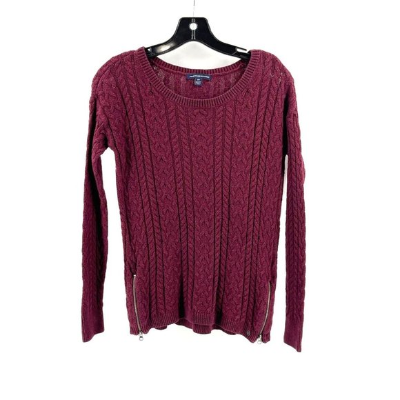 American Eagle Outfitters Burgundy Cable Knit Cardigan Sweater Zippers Size S - Picture 1 of 12